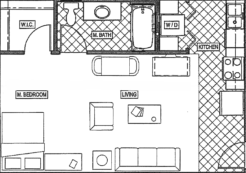 Floor plan for studio, 1 bath, 478 sqft
